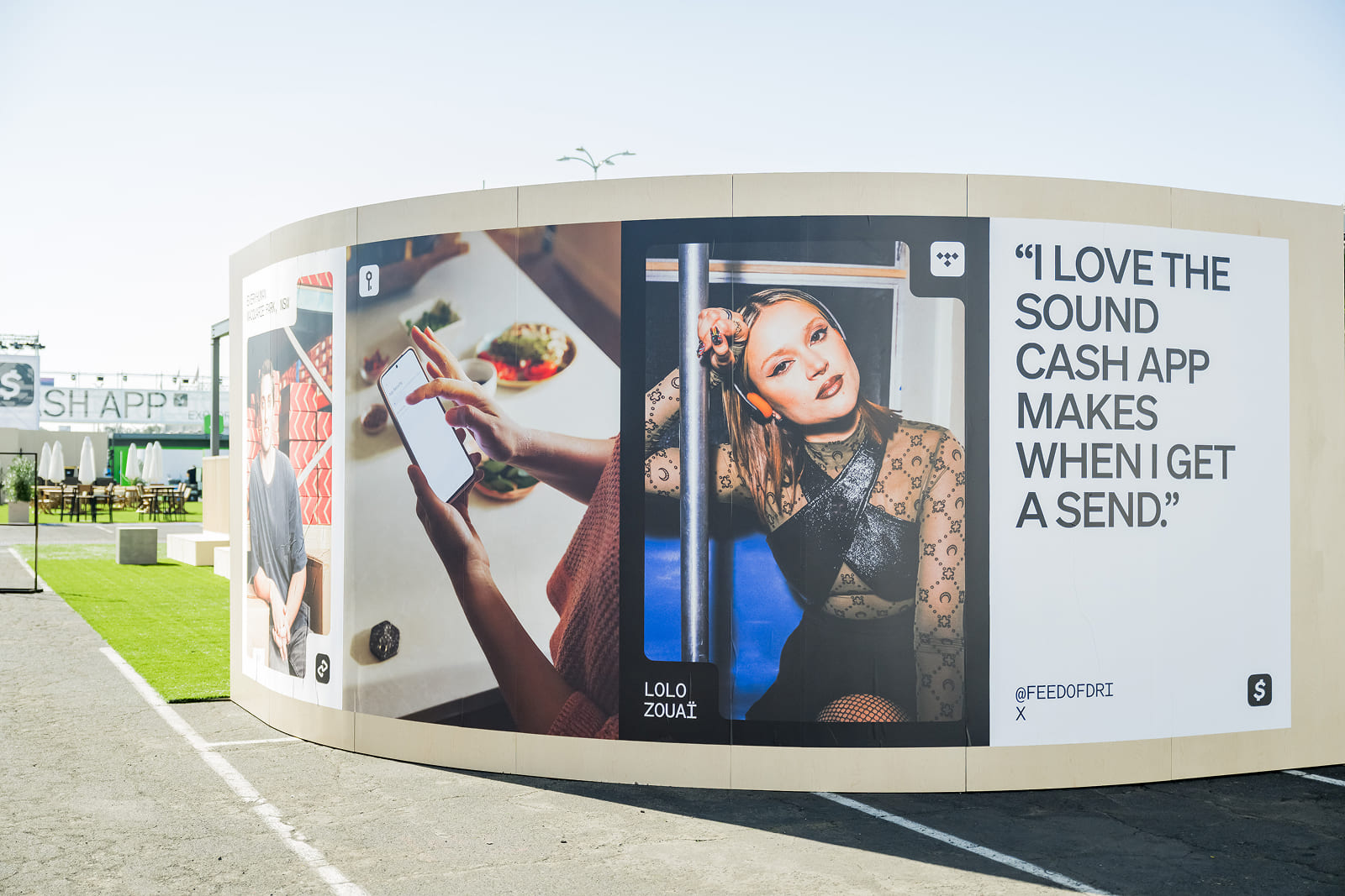 Custom graphics installed on experiential structures throughout Block By Block 2025 at the Oakland Coliseum.